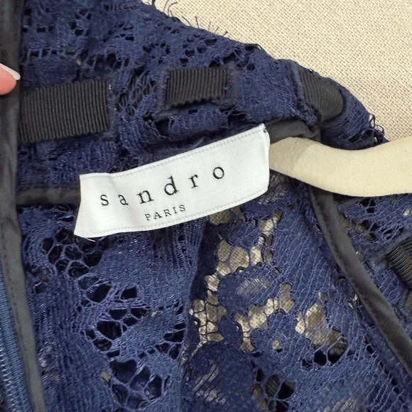 Sandro Navy Long Sleeve Lace Dress - Picture 6 of 6